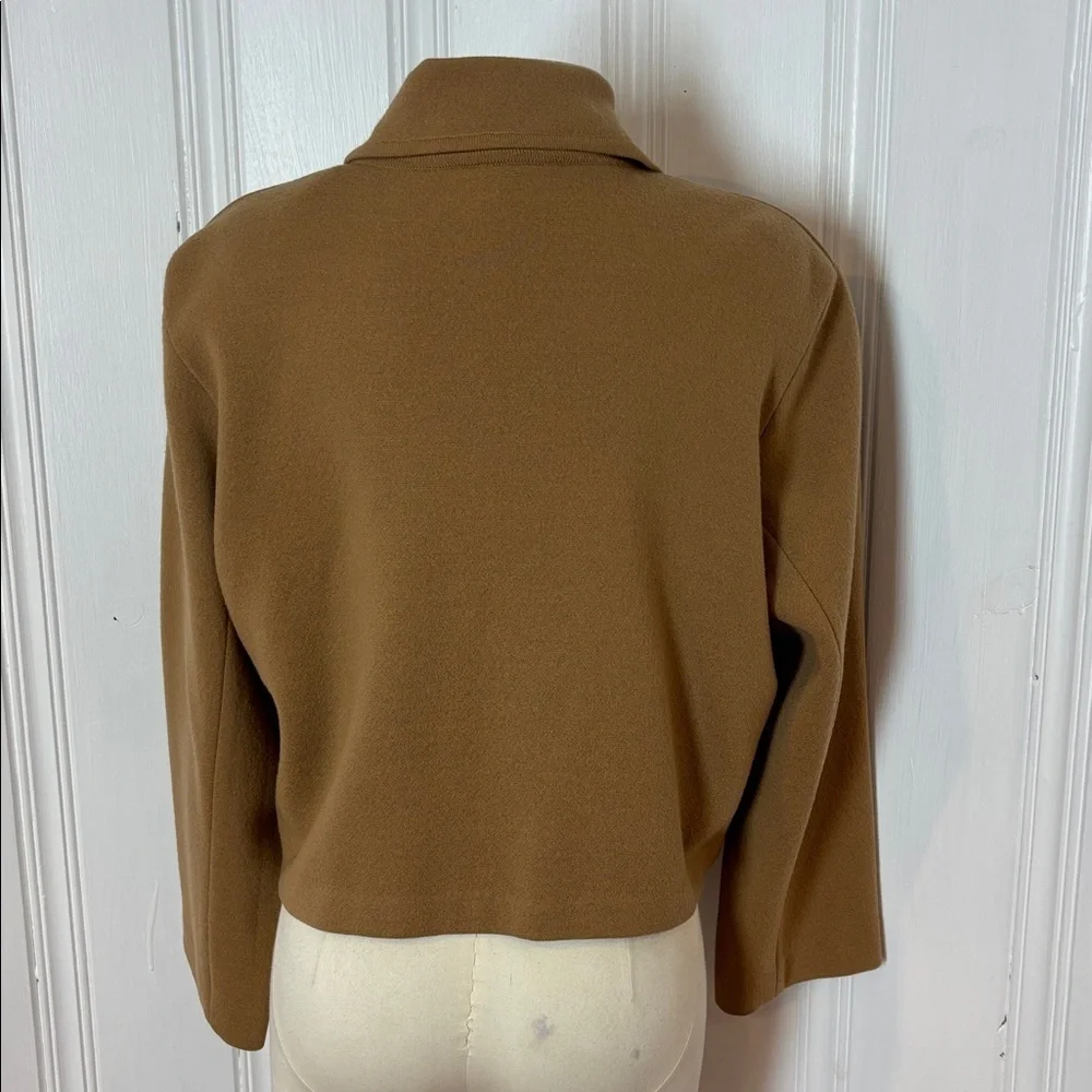 ANDREA JOVINE Camel Wool Cropped Peacoat Jacket Gold Buttons - Size L - Picture 3 of 10